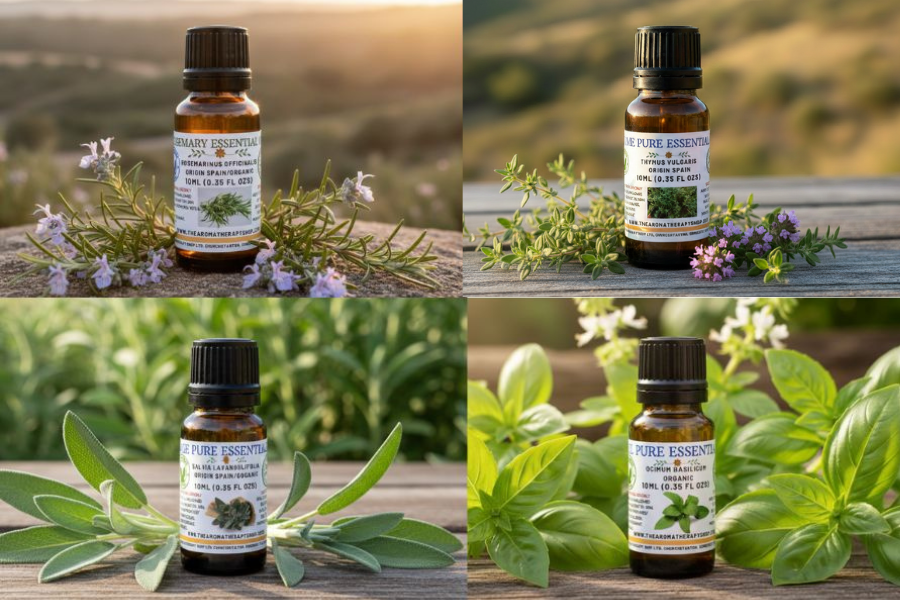Fresh Herb Essential Oil Collection - 4 x 10ml (Thyme, Rosemary, Sage & Basil)