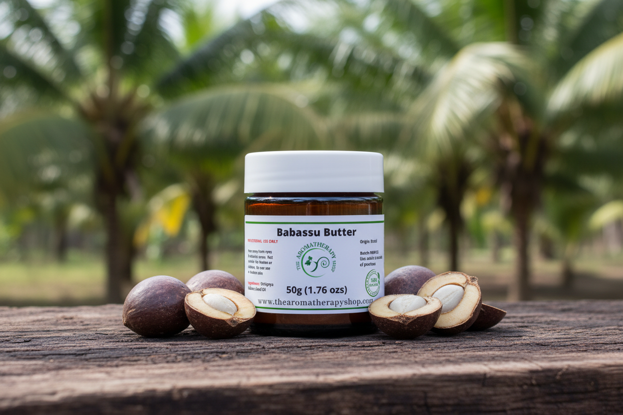 Babassu Butter 50g jar in natural tropical setting