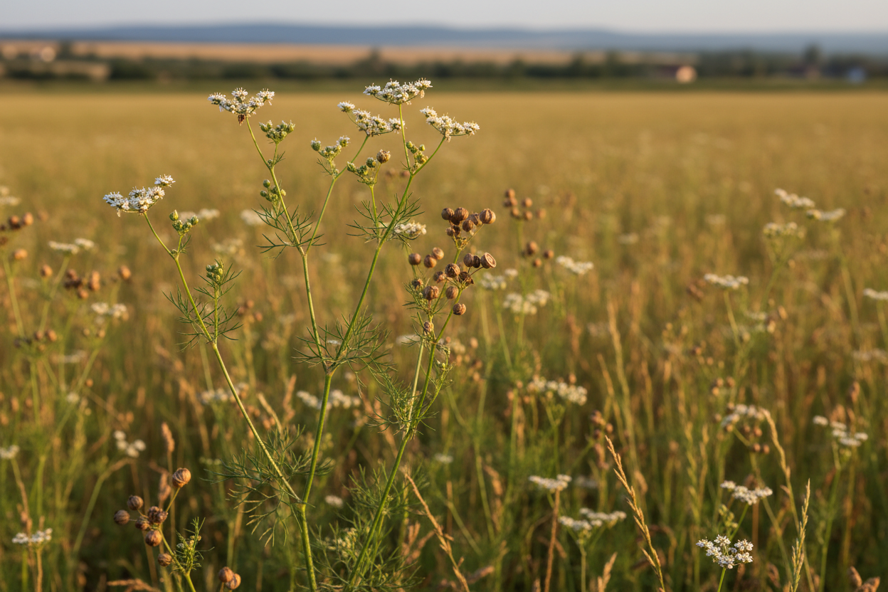 Bulgarian Coriandrum sativum with Seeds in Natural Setting