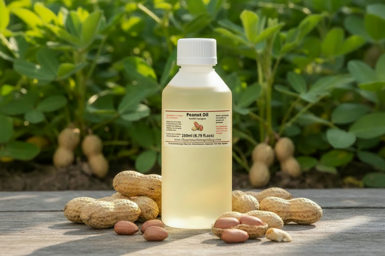 Peanut Oil 250ml with label below collar on bottle body
