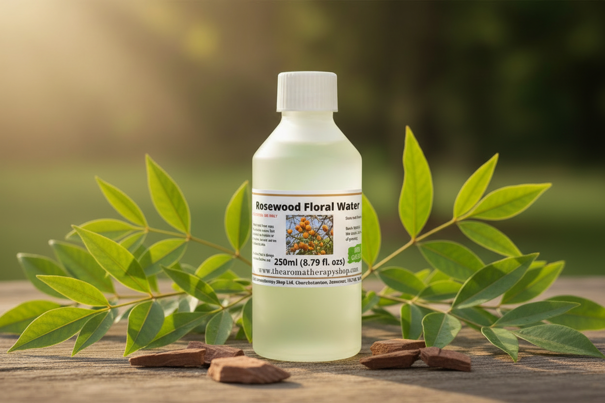 Rosewood Floral Water 250ml bottle in sunny garden