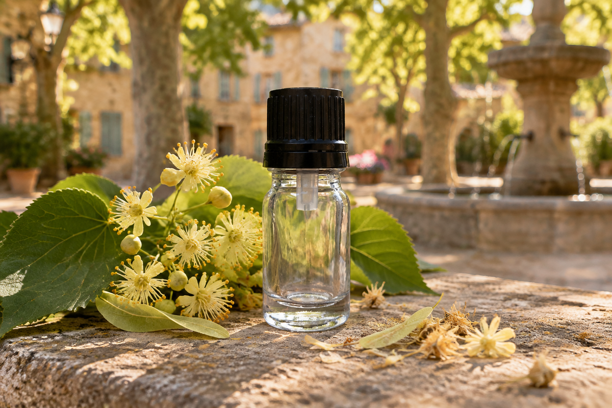 Tilia cordata 1ml showcase, Provençal village square background