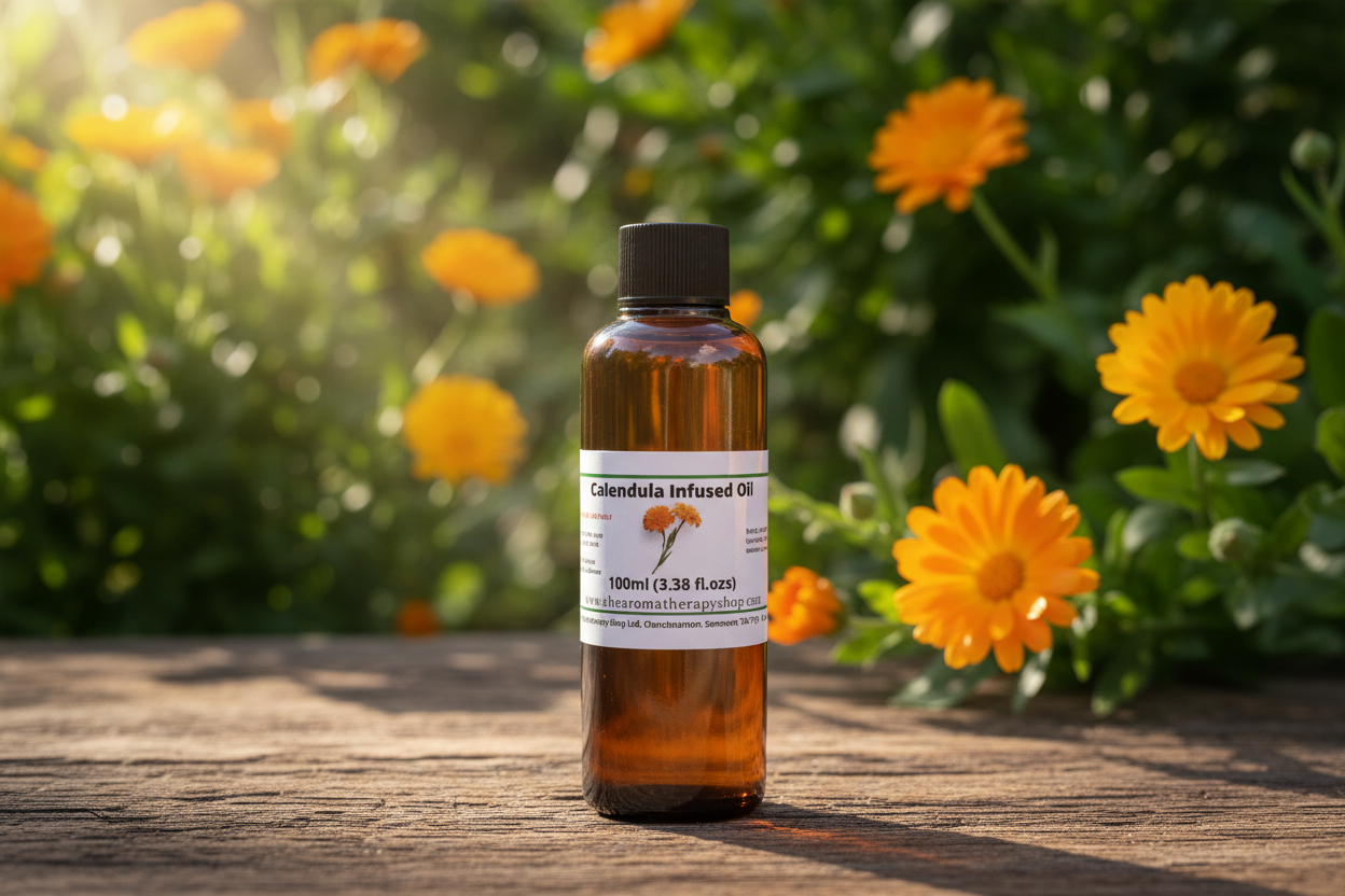 100ml Calendula Carrier Oil with Natural Calendula Background