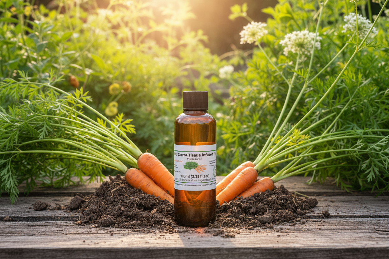 100ml Carrot Infused Oil with Natural Carrot Background