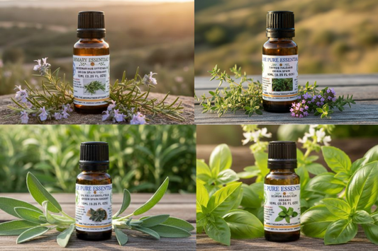 Fresh Herb Essential Oil Collection - 4 x 10ml (Thyme, Rosemary, Sage & Basil)