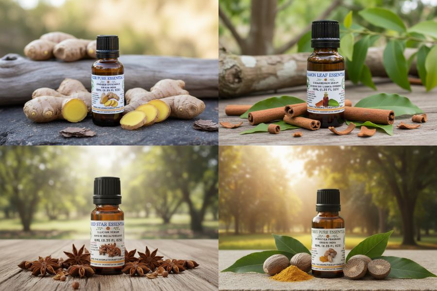 Warm Spice Essential Oil Collection - 4 x 10ml (Ginger, Star Anise, Cinnamon Leaf & Nutmeg)