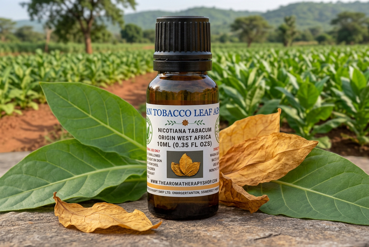 African Tobacco Leaf Absolute showcase with full-sized tobacco leaves and a West African growing landscape