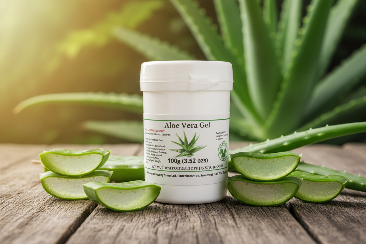 Aloe Vera Gel 100g white pot in sunny outdoor setting