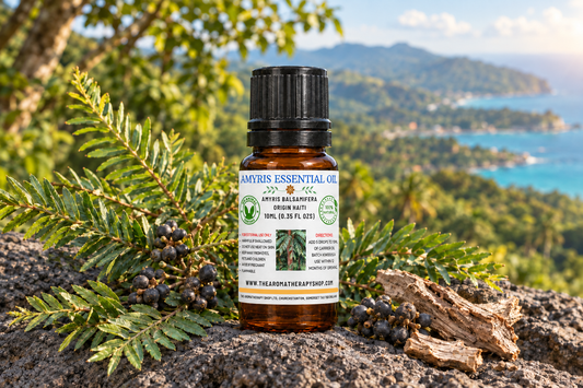 Amyris Essential Oil 10ml showcase, matte label finish
