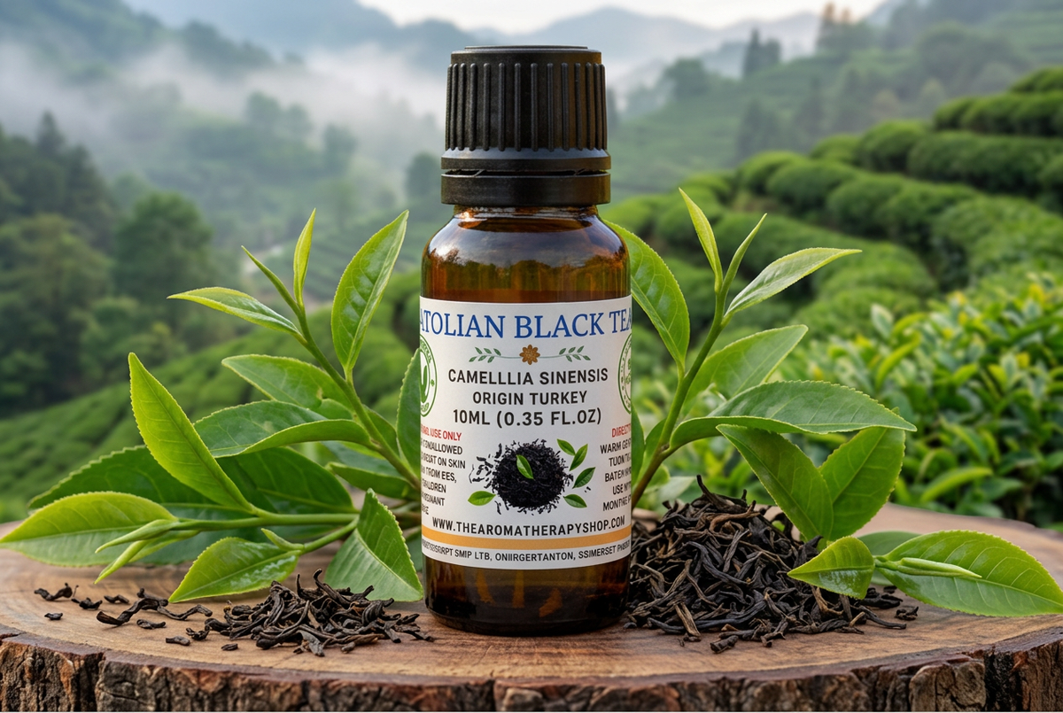 Anatolian Black Tea Absolute showcase in a Turkish tea garden on a new natural wood surface