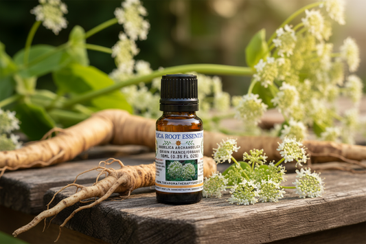 Angelica Root Essential Oil Outdoor Product Photography