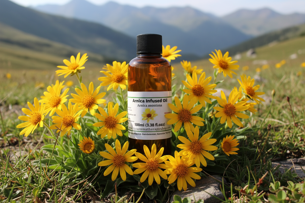 Arnica Infused Carrier Oil - Natural Outdoor Alpine Background