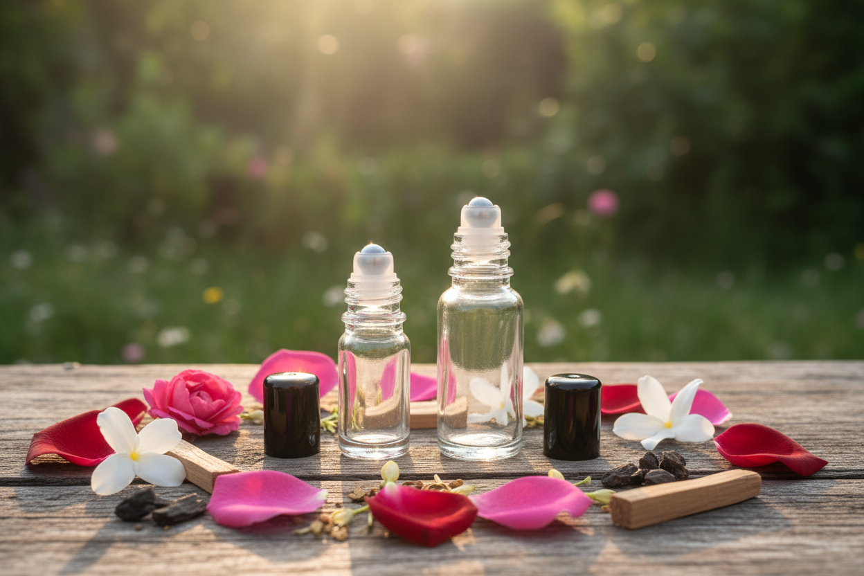 Attar roller bottles with grey metal rollerballs