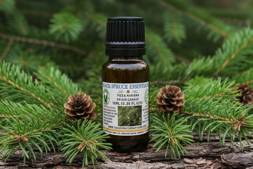 Black Spruce Essential Oil with label