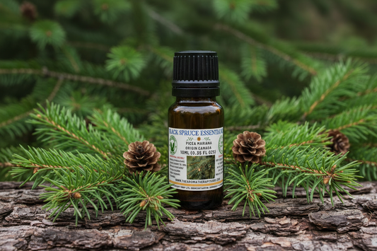 Black Spruce Essential Oil with label