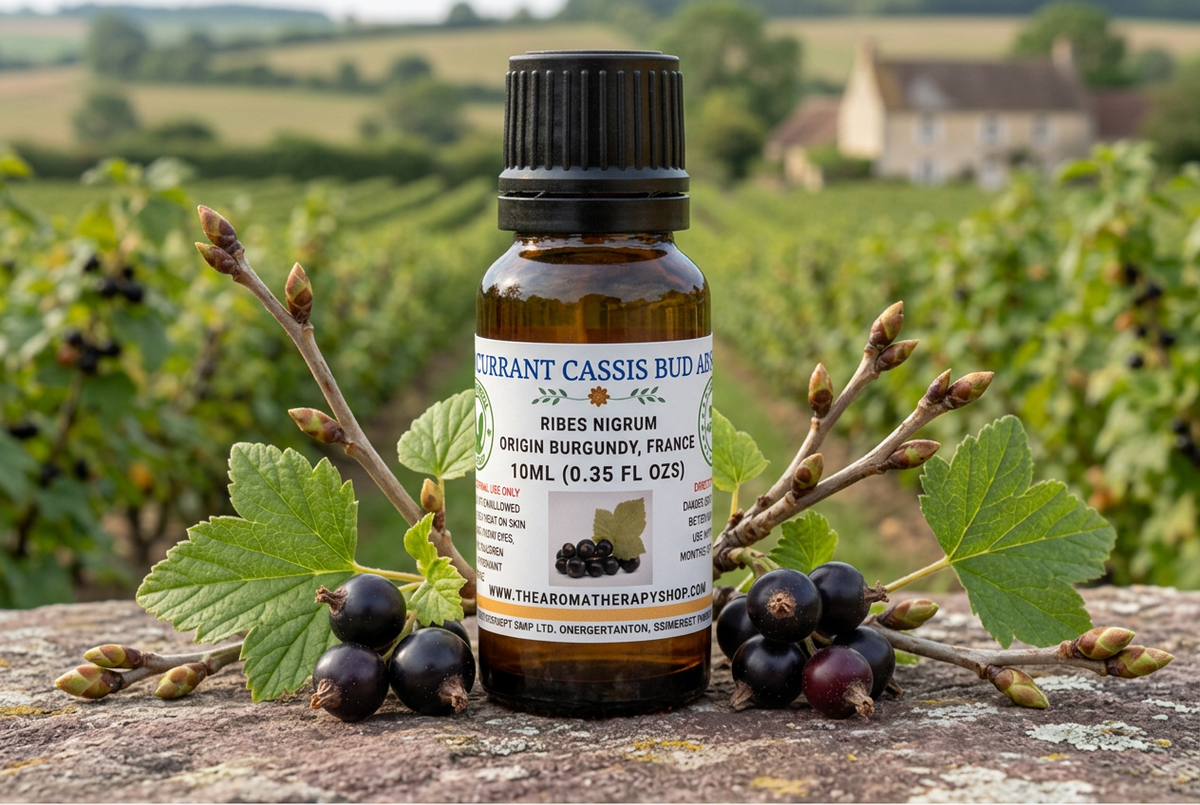 Blackcurrant Cassis Bud Absolute showcase in a Burgundy growing plot on a new natural stone surface