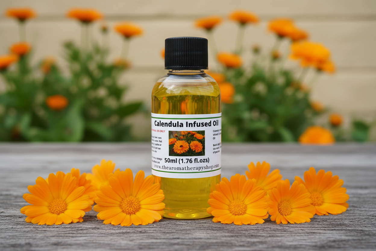 Calendula Infused Oil 50ml in natural garden setting