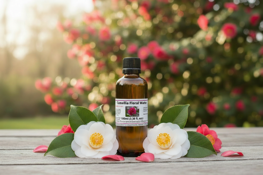 Camellia Floral Water 100ml - Exact Label + Light Pink & White Flowers