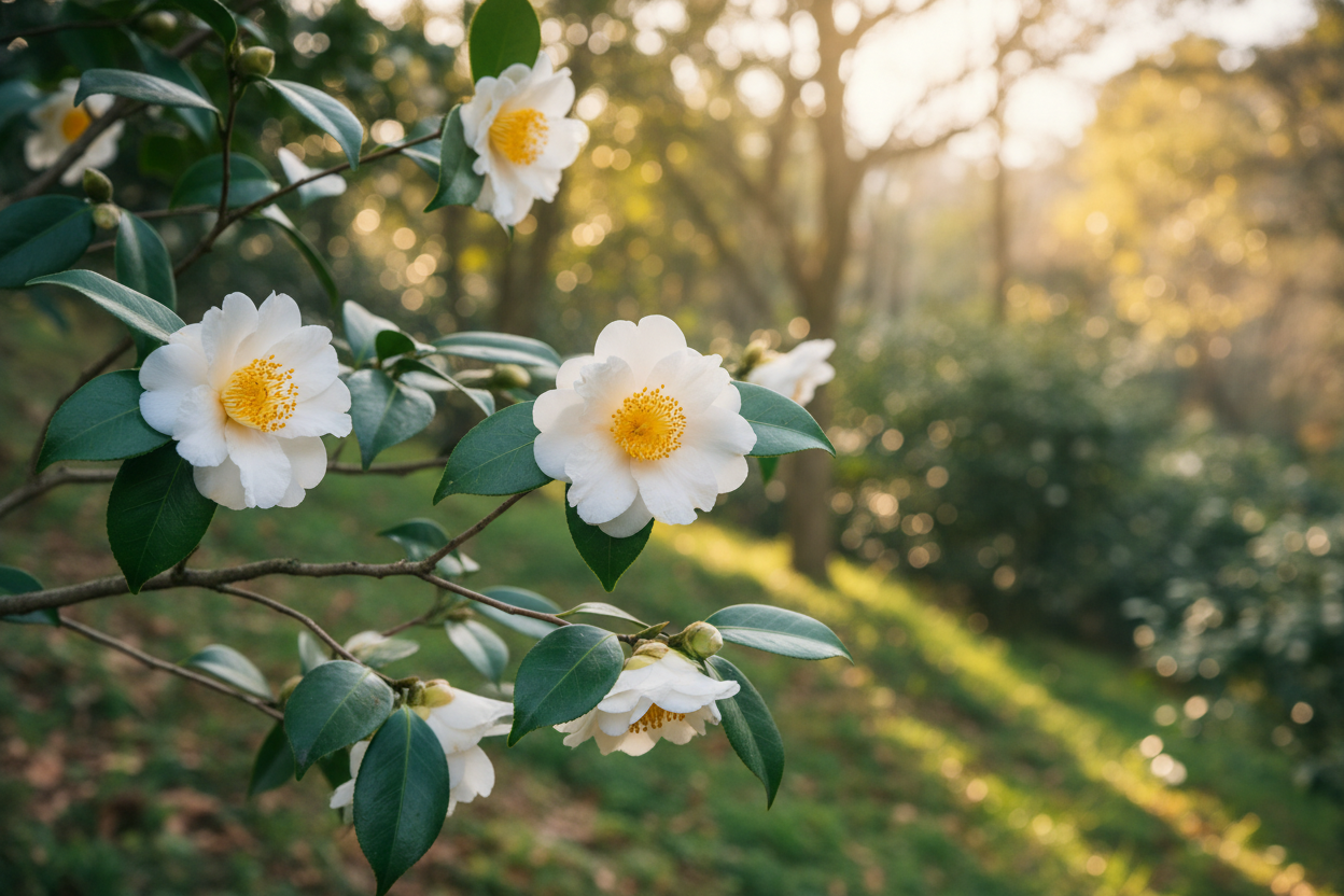 Camellia oleifera Flowers in Natural Setting
