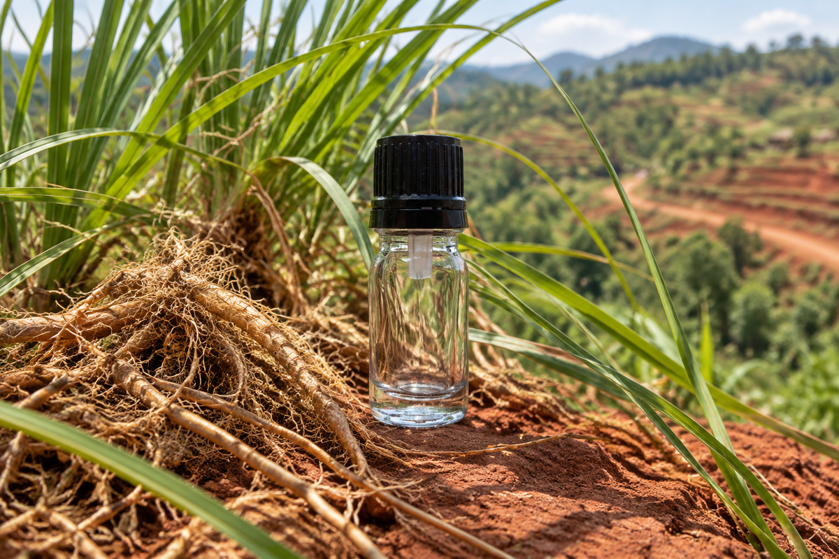 Chrysopogon zizanioides 1ml showcase, Madagascan highland background