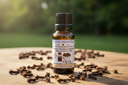 Clove Bud Essential Oil outdoor product image - with background elements