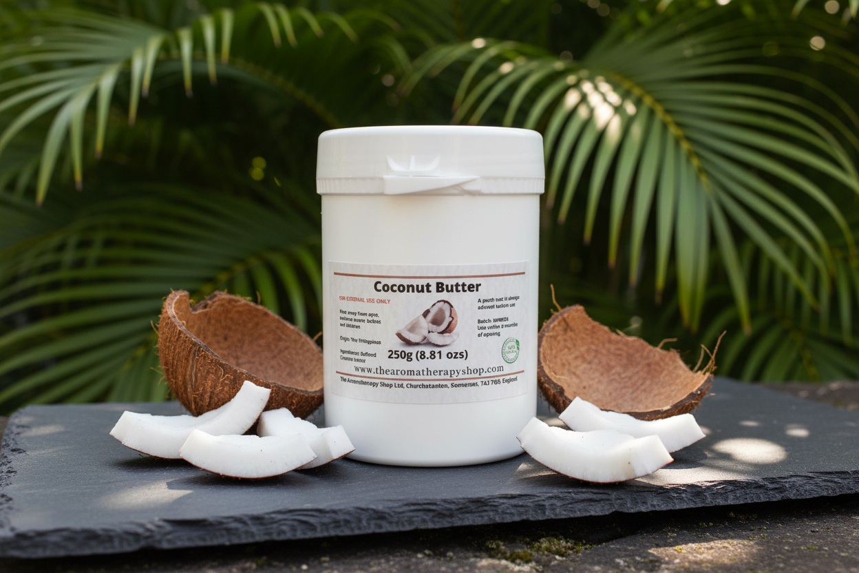 Coconut Butter 250g outdoor product photography on stone surface