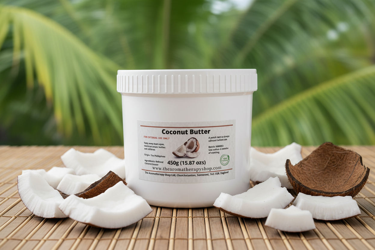 Coconut Butter 450g outdoor product photography with more coconut pieces
