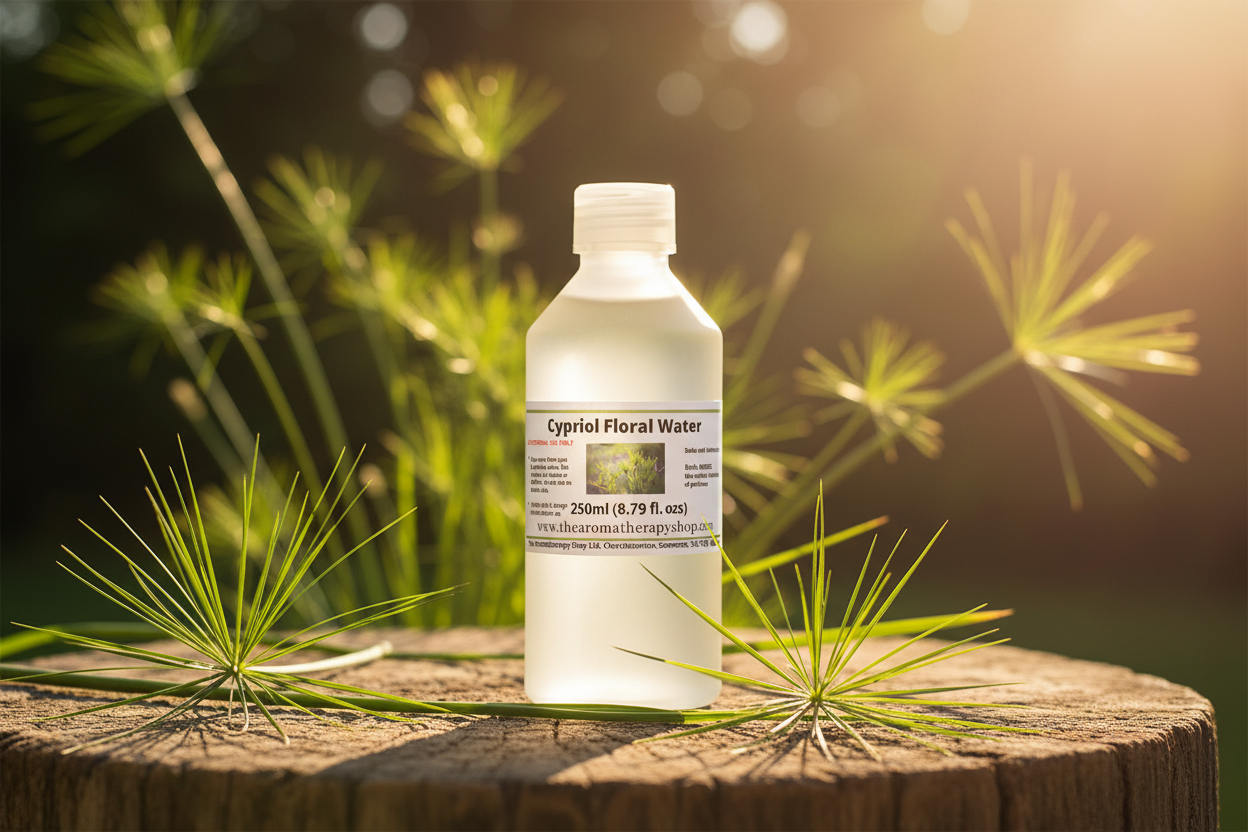 Cypriol Floral Water 250ml bottle in sunny garden setting - landscape