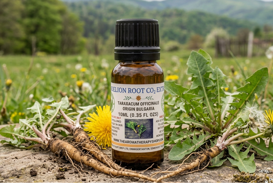 Dandelion Root 10ml showcase with Taraxacum officinale plants and roots on natural sandstone in a new Bulgarian meadow setting