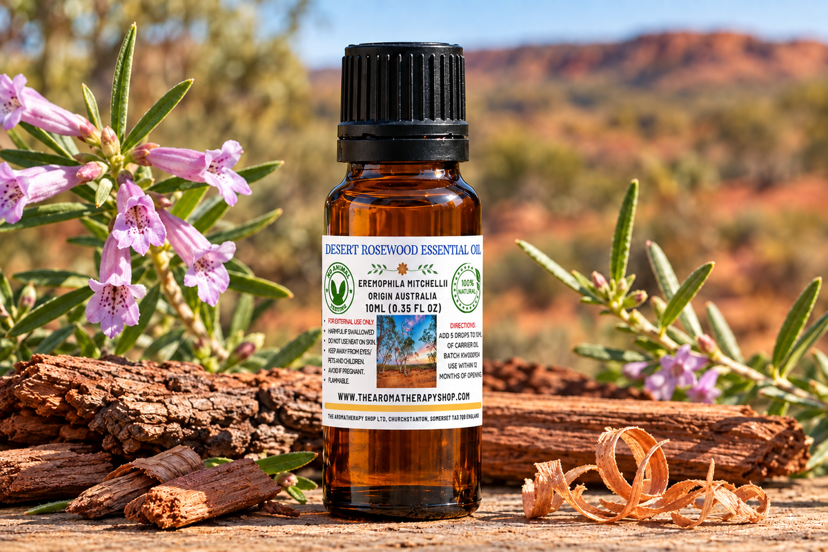 Desert Rosewood 10ml bottle with centered replacement label