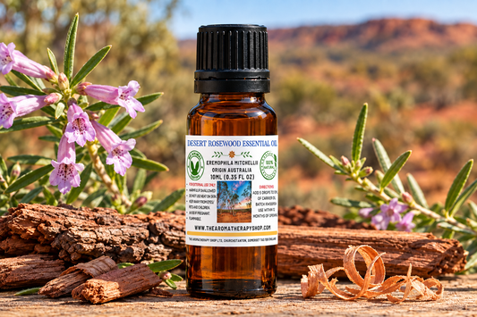Desert Rosewood 10ml bottle with centered replacement label