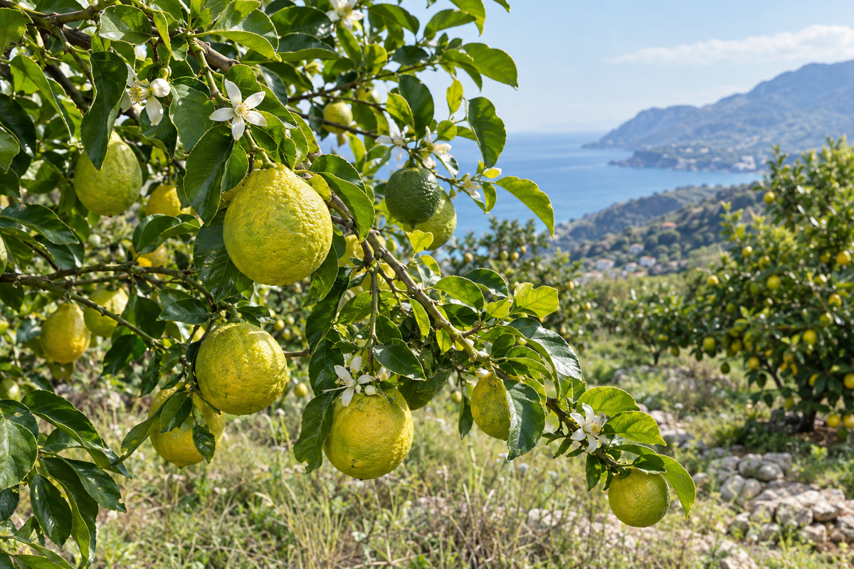 Earl Grey Citrus bergamot showcase in a natural coastal citrus grove