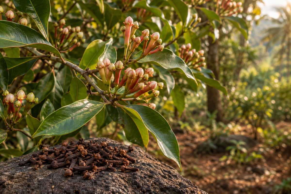 Ember Spice clove showcase in a natural tropical setting