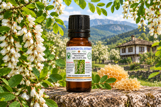 Faux Acacia with Bulgarian countryside background