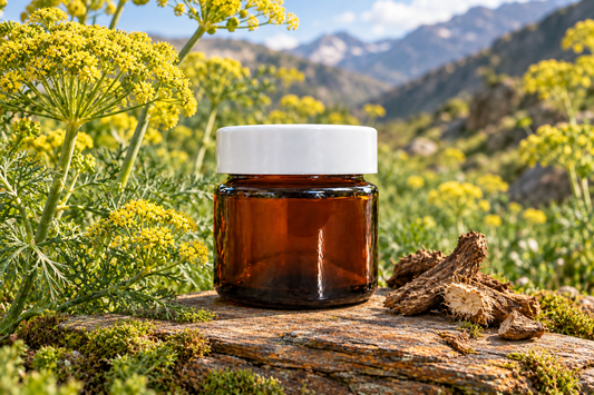Ferula moschata outdoor showcase with the approved smaller jar on natural slate