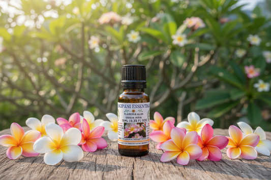 Frangipani Essential Oil showcase image - exact bottle and label