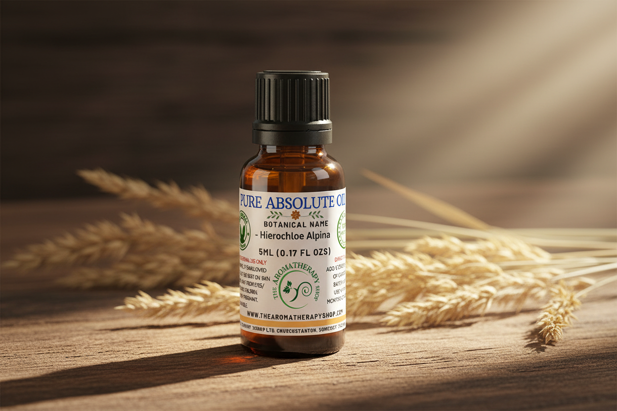 French Hay Absolute - Hierochloe Alpina with hay background