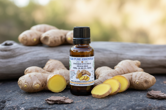 Ginger Essential Oil with tall slender bottle
