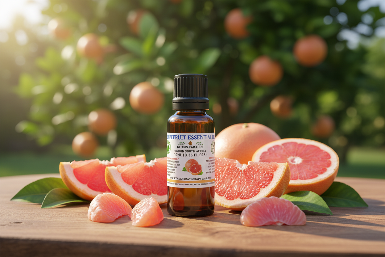 Grapefruit Essential Oil Outdoor Showcase - Corrected Label Proportions
