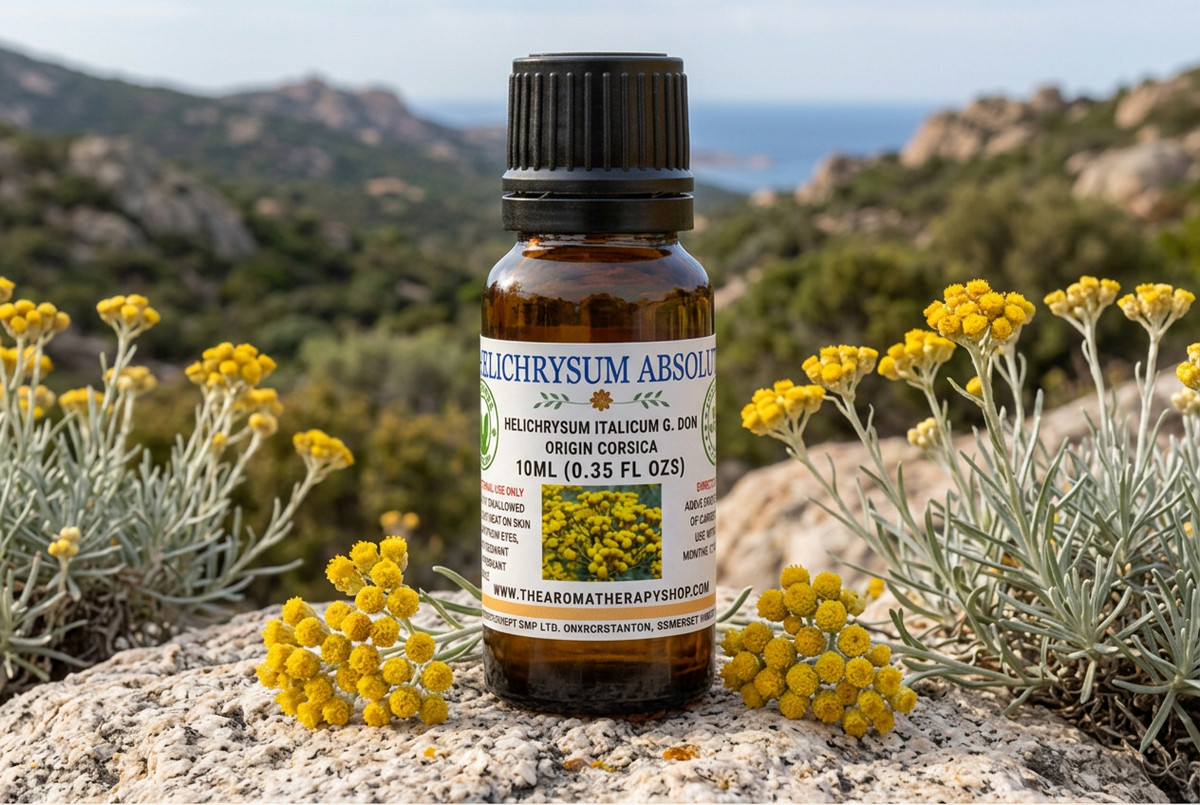 Helichrysum Absolute showcase in a Corsican landscape
