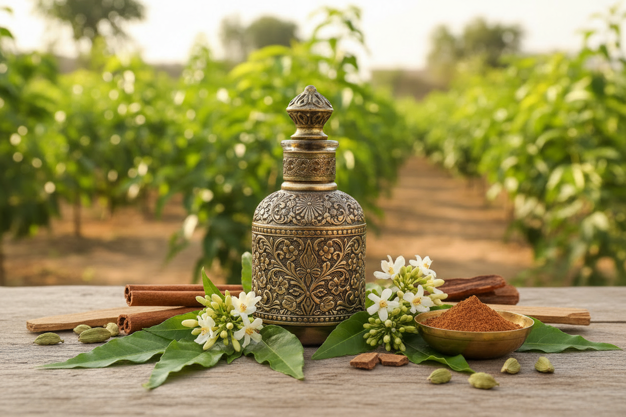 Hina Attar ornate bottle outdoor showcase