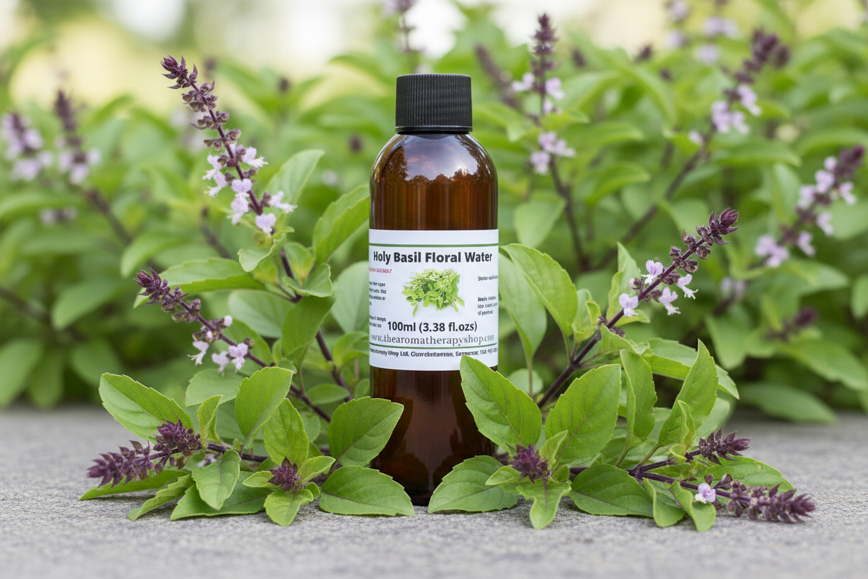 Holy Basil Floral Water 100ml with Natural Background