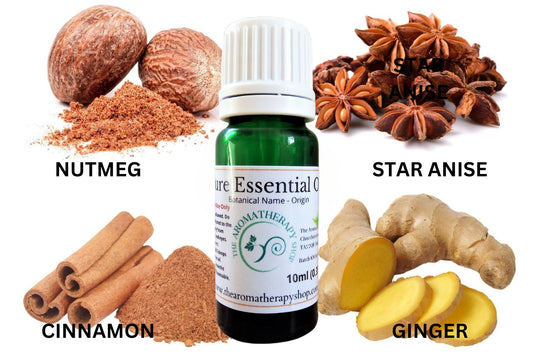 Spice Pure Essential Oils Selection (4 x 10ml Pure Essential Oils) - Cinnamon, Nutmeg, Ginger, Star Anise