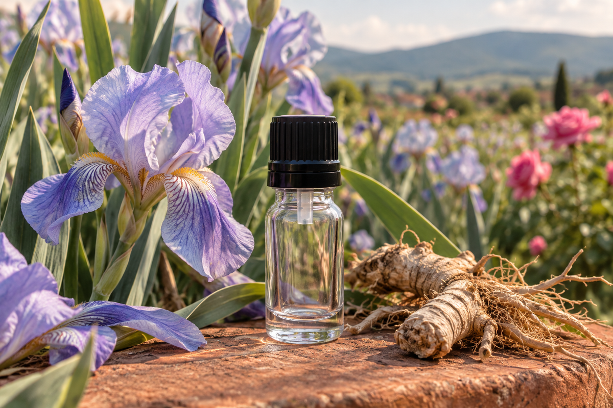 Iris pallida 1ml showcase, Bulgarian field background