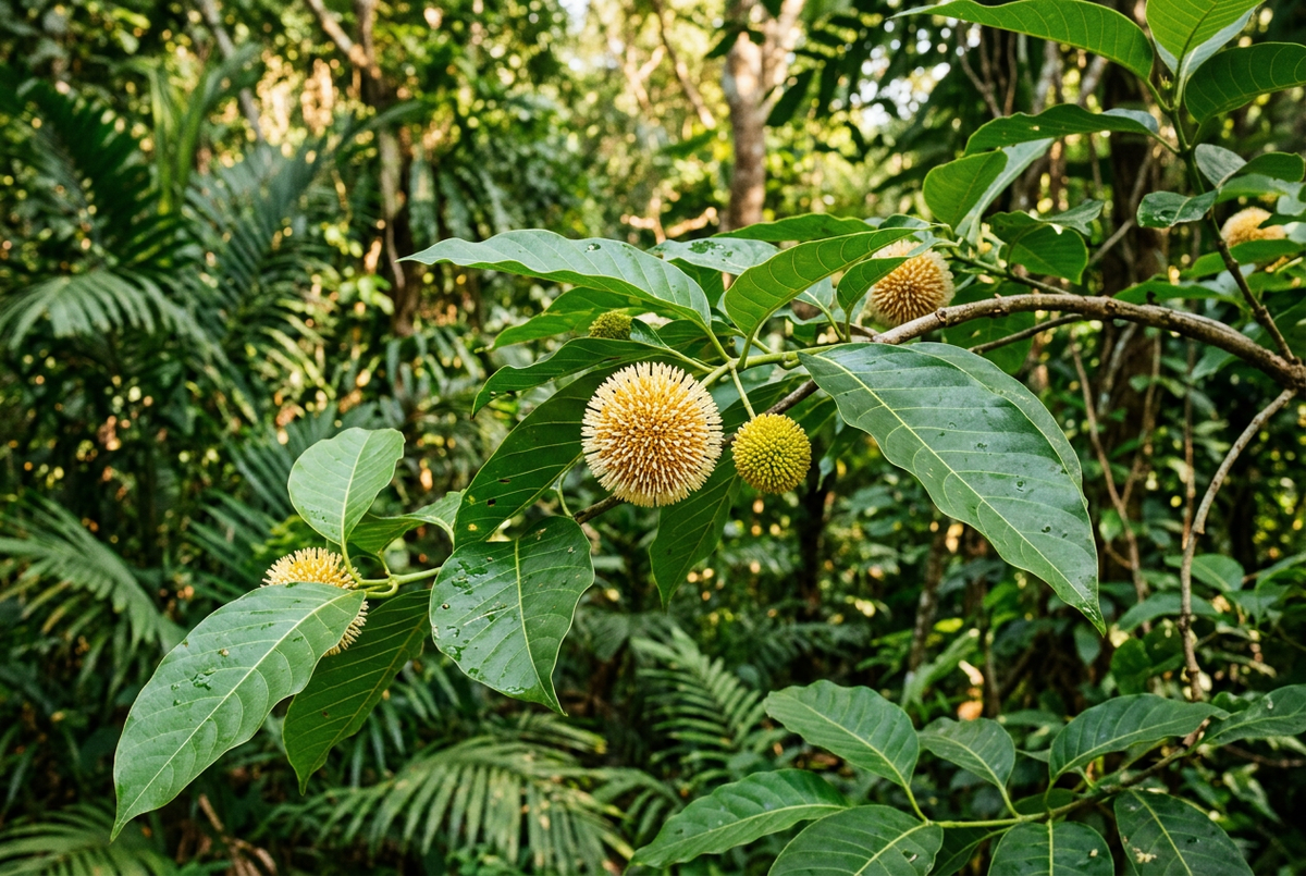 Kadam blossoms in a natural Thai tropical setting