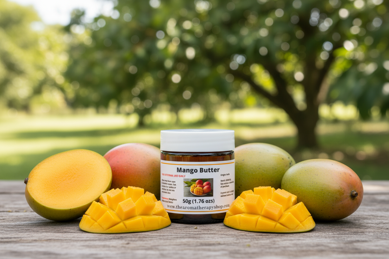 Mango Butter 50g jar in natural tropical setting