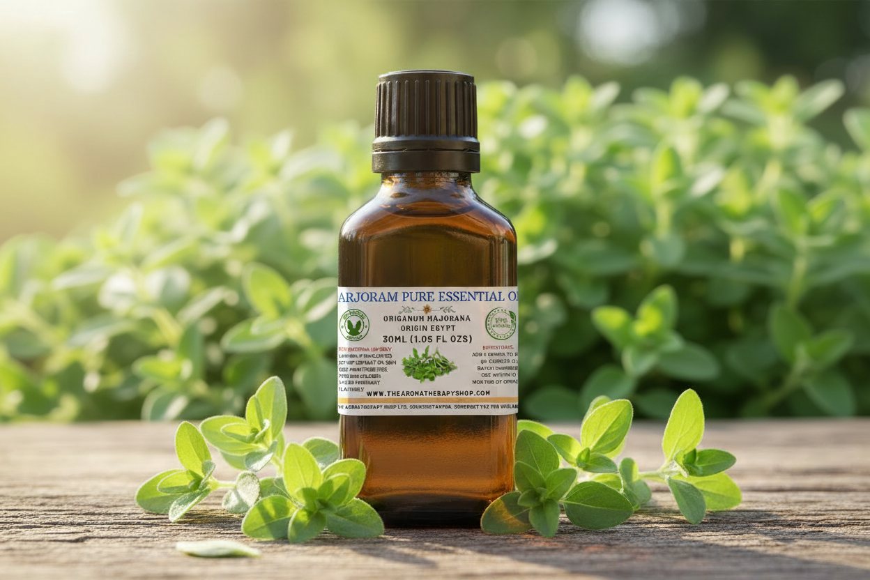 Marjoram 30ml Essential Oil - With Background Elements