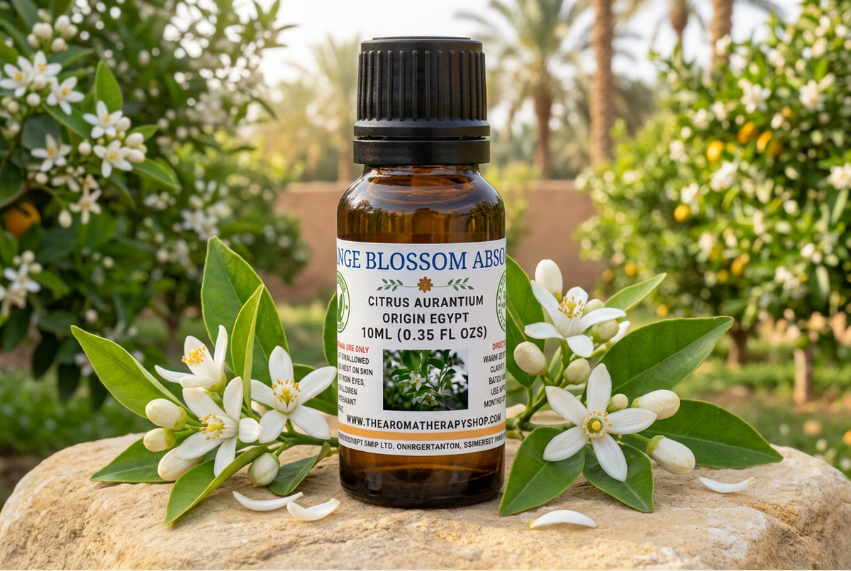 Orange Blossom Absolute showcase in an Egyptian garden on a new natural sandstone surface