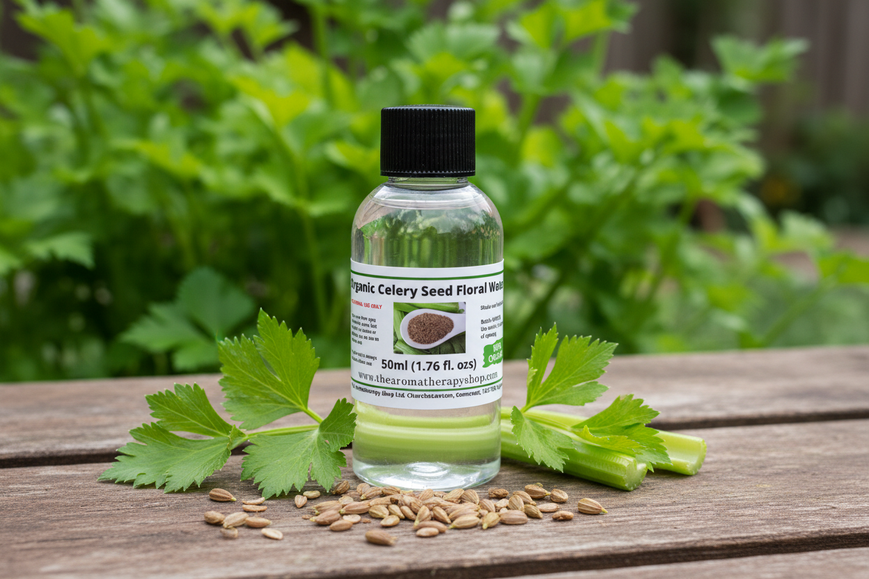 Organic Celery Seed Floral Water 50ml in natural outdoor setting