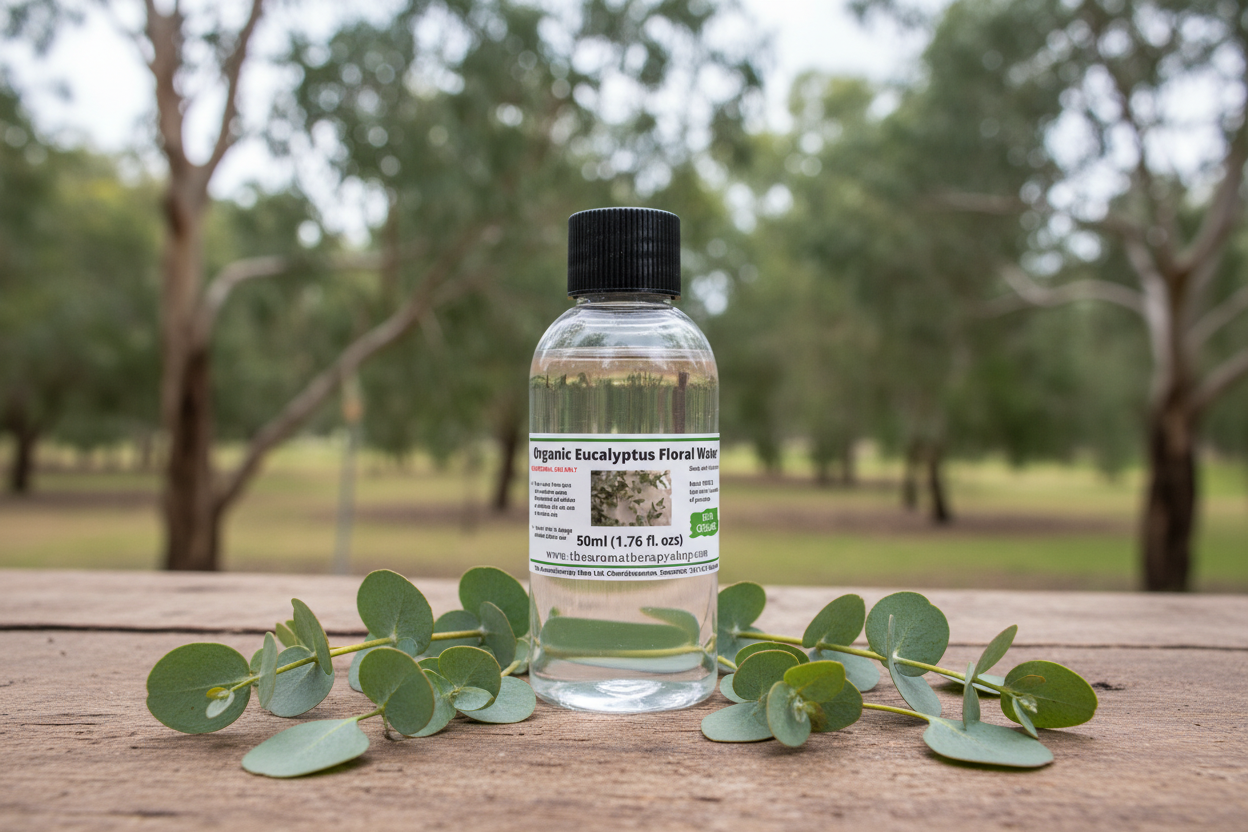 Organic Eucalyptus Floral Water 50ml in natural outdoor setting